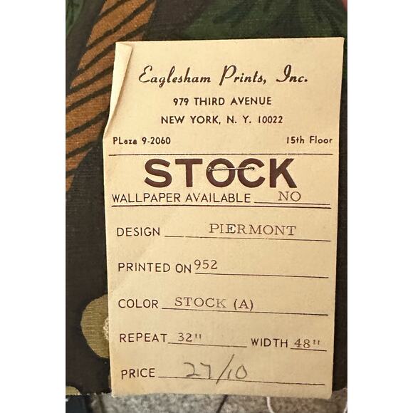 Vintage "Piermont" a custom handprint by Eaglesham Fabric 36" x 48" - Picture 4 of 4